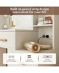 Dyhome Vanity Desk with Mirror and Lights and Charging Station with 7 Drawers & 3 Cabinets