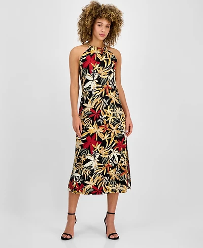 Anne Klein Women's Printed Sleeveless Halter Midi Dress