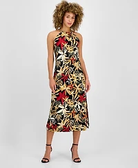 Anne Klein Women's Printed Sleeveless Halter Midi Dress
