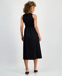 Anne Klein Women's Sleeveless Mixed-Media Midi Dress