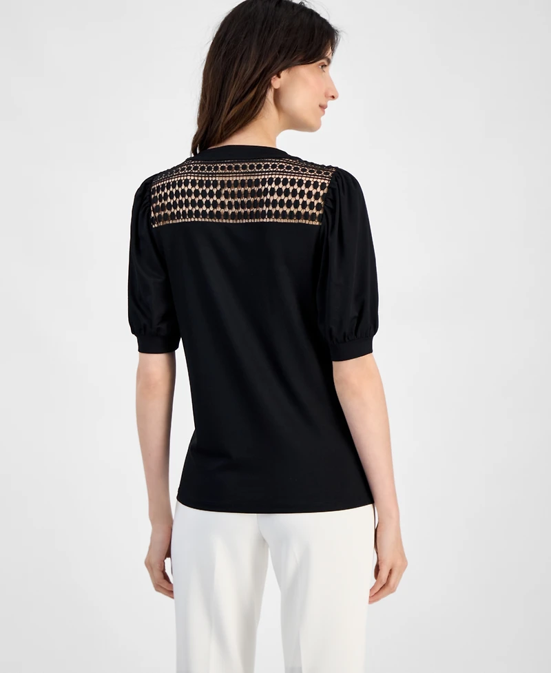 Anne Klein Women's Lace-Inset Puff-Sleeve Blouse