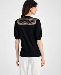 Anne Klein Women's Lace-Inset Puff-Sleeve Blouse