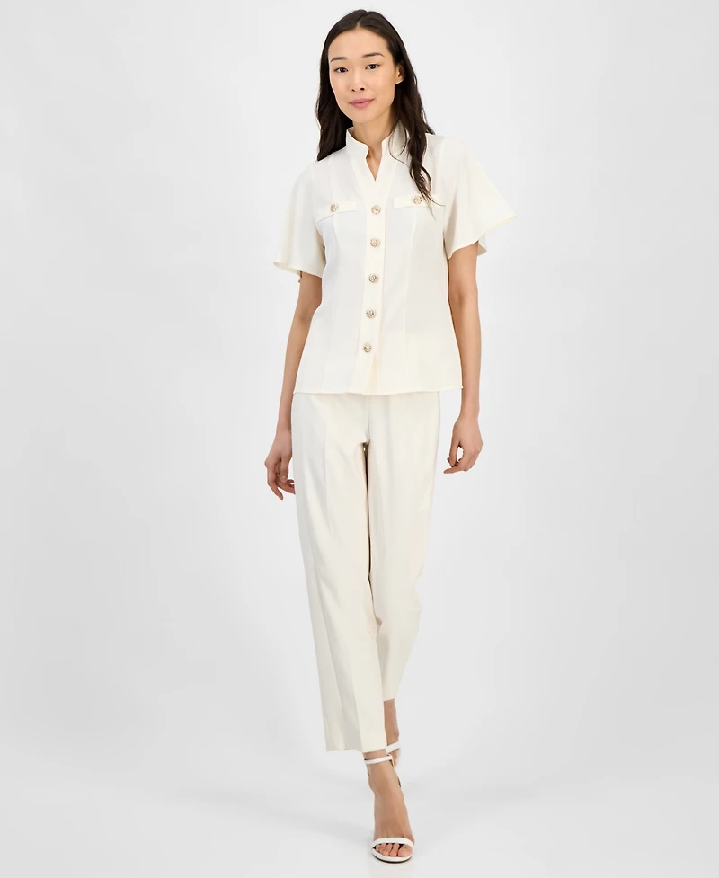 Anne Klein Women's Mandarin-Collar Button-Front Blouse