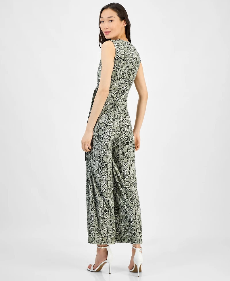 Anne Klein Women's Printed Faux-Wrap Sleeveless Wide-Leg Jumpsuit