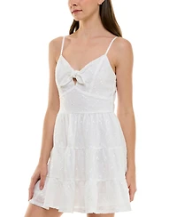 Trixxi Juniors' Tie-Neck Floral Embroidered Fit & Flare Dress