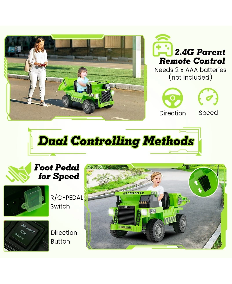 12V Kids Ride-On Dump Truck with Electric Dump Bed and Remote Control