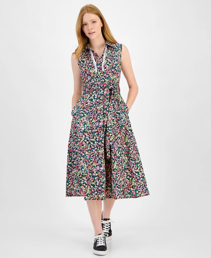 Tommy Hilfiger Women's Floral Lace-Trim Shirtdress