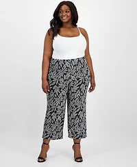 Ak Anne Klein Plus Printed Pull-On Wide-Leg Pants
