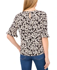 CeCe Women's Printed Flutter Sleeve Blouse