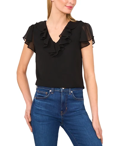 CeCe Women's Ruffle V-Neck Flutter Sleeve Top