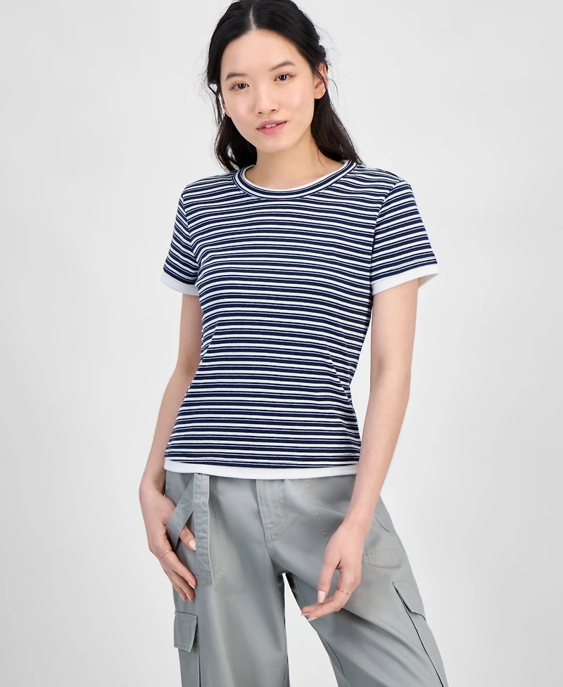 Hippie Rose Juniors' Layered Look Striped T-Shirt