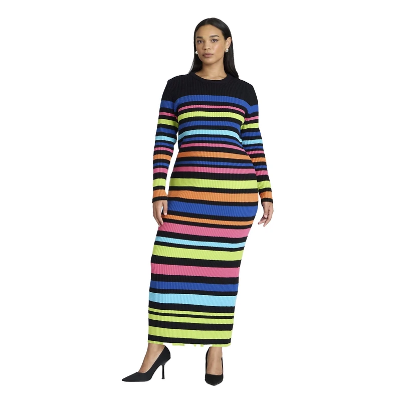 Eloquii Women's Variegated Stripe Maxi Dress