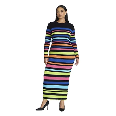 Eloquii Women's Variegated Stripe Maxi Dress