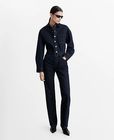 Mango Women's Denim Belted Jumpsuit