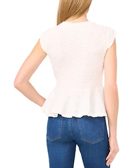 CeCe Women's V-Neck Puckered Knit Peplum Top