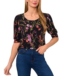 CeCe Women's Crewneck Shirred-Elbow-Sleeve Top