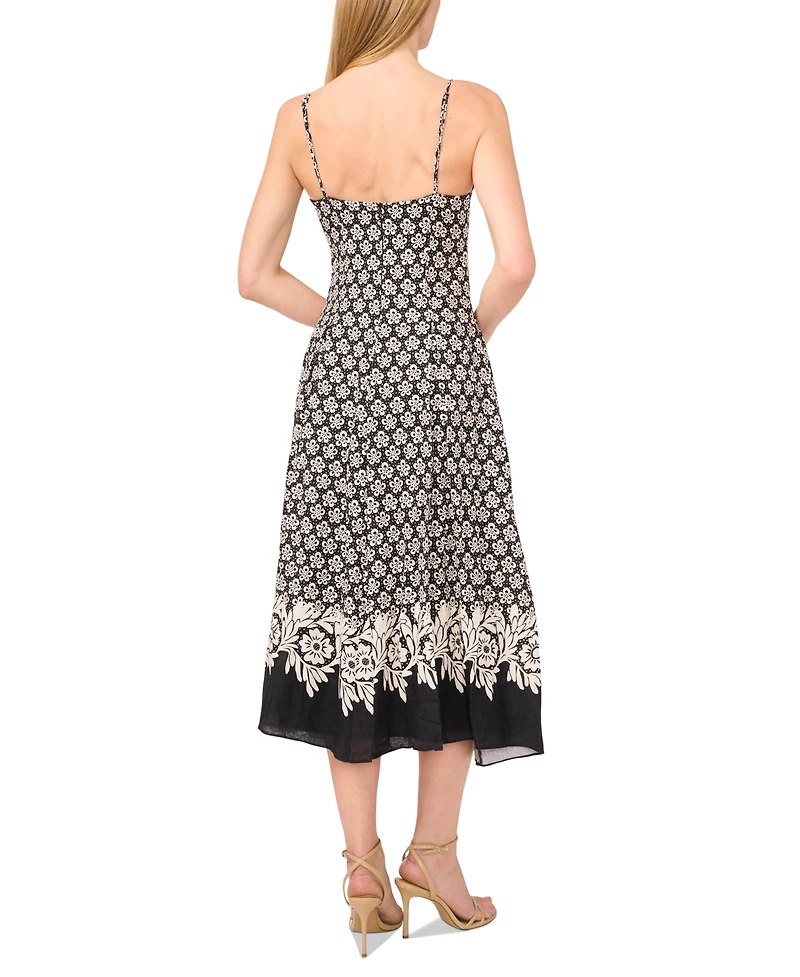 CeCe Women's Printed Sleeveless A-Line Midi Dress