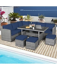 Gymax 7 Piece Outdoor Rattan Sectional Sofa Set Patio Conversation Set w/ Cushions