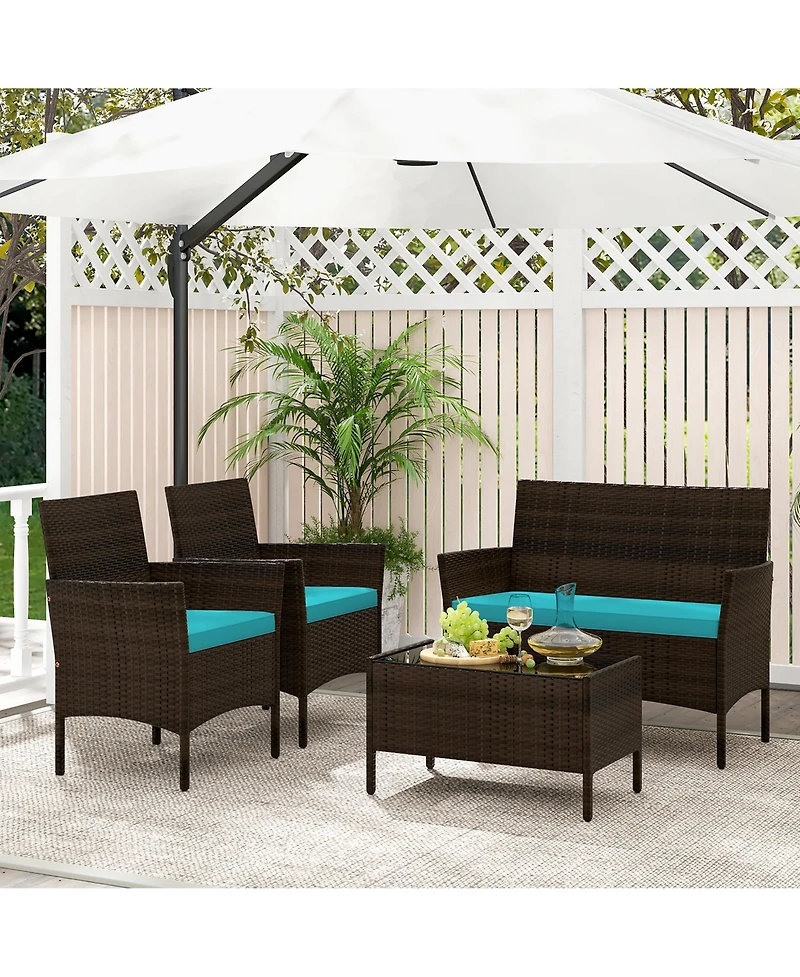 Gymax 8 Pcs Rattan Patio Conversation Set Wicker Outdoor Furniture Set w/ Chair Loveseat