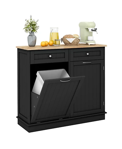 Rubber Wood Kitchen Trash Cabinet with Single Trash Can Holder and Adjustable Shelf