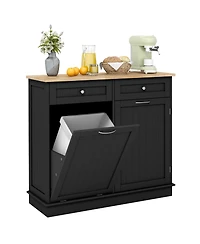 Rubber Wood Kitchen Trash Cabinet with Single Trash Can Holder and Adjustable Shelf