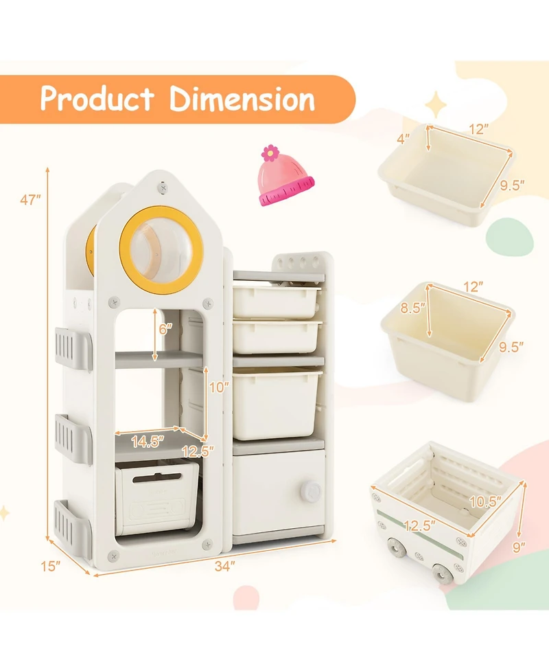 Multipurpose Toy Chest and Bookshelf with Mobile Trolley for Bedroom