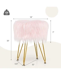 Faux Fur Vanity Stool Chair with Metal Legs for Bedroom and Living Room