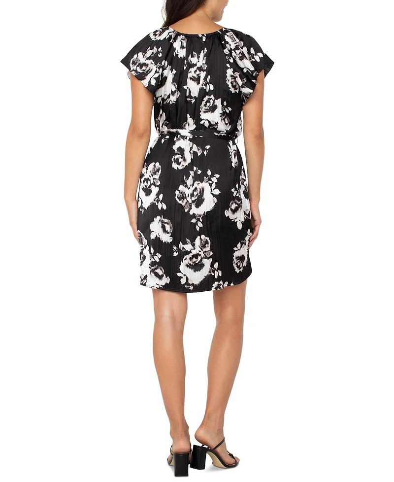 Liverpool Los Angeles Women's Floral-Print Flutter-Sleeve Dress