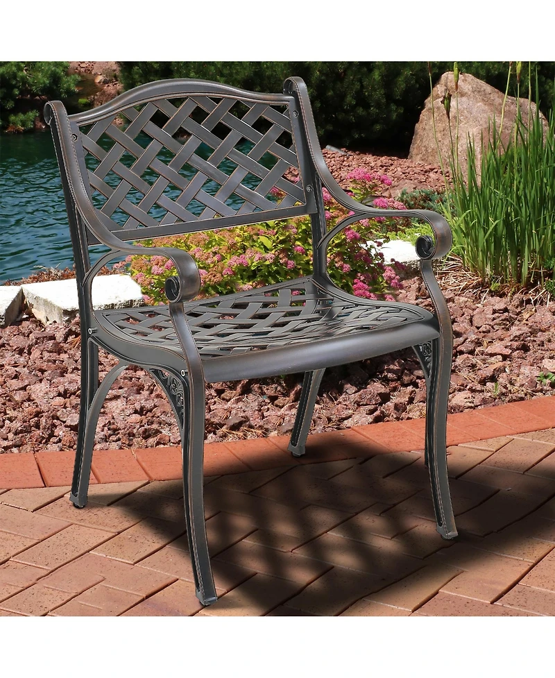 2 Pcs Outdoor Dining Chairs Cast Aluminium Patio Dining Chair Set of 2 Patio Bistro Chairs, Bronze