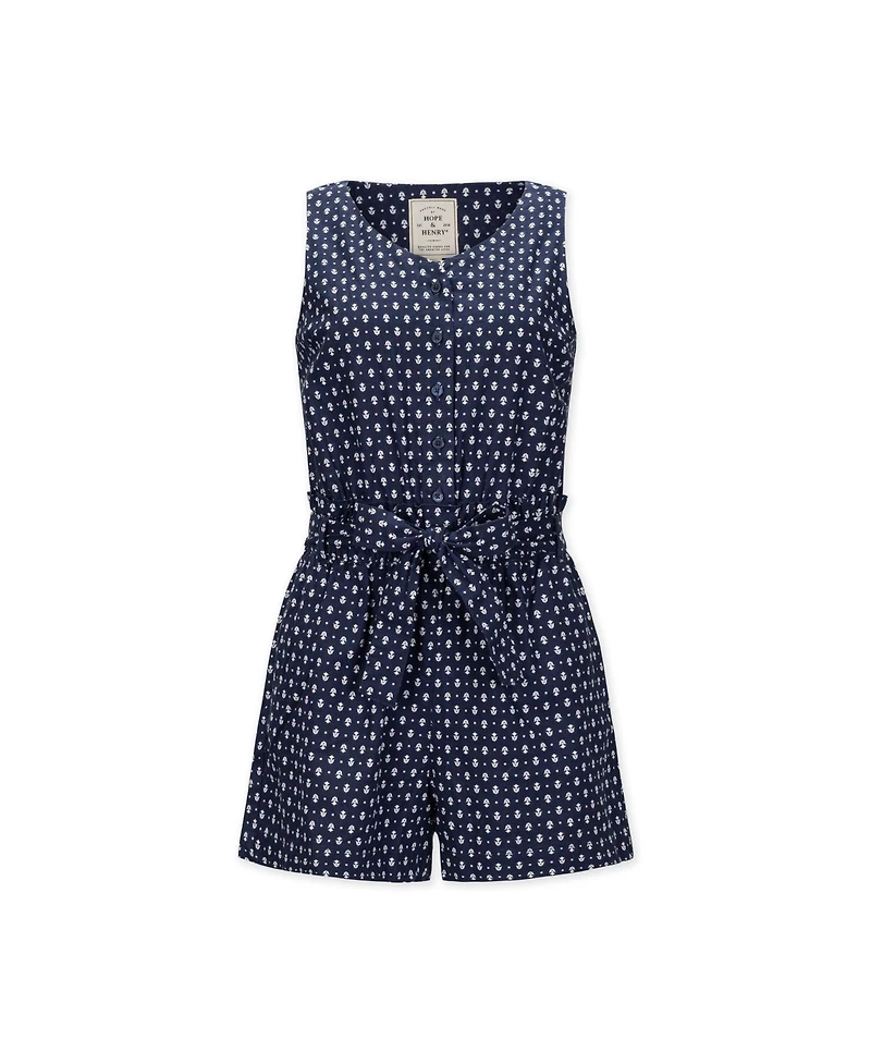 Hope & Henry Women's Sleeveless Linen Button Front Romper