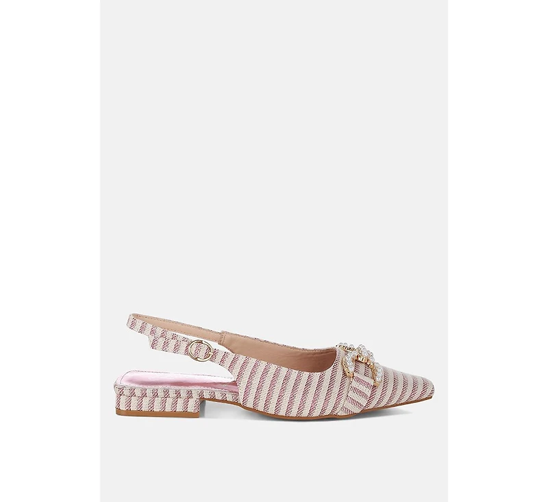 Crina Pearl-Detailed Horsebit Woven Flats