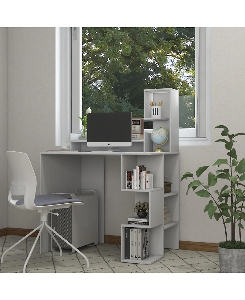 Modern Computer Desk with Storage Bookshelf and Hutch for Home Office