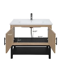 Casainc 36" Bathroom Vanity with White Ceramic Sink & Faucet,Freestanding Bathroom Cabinet with 2 Storage Doors and Open iron Shelf