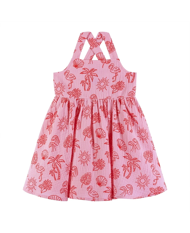 Andy & Evan Toddler Girls Toddler/Child Pink Tropical Icon Print Gauze Dress