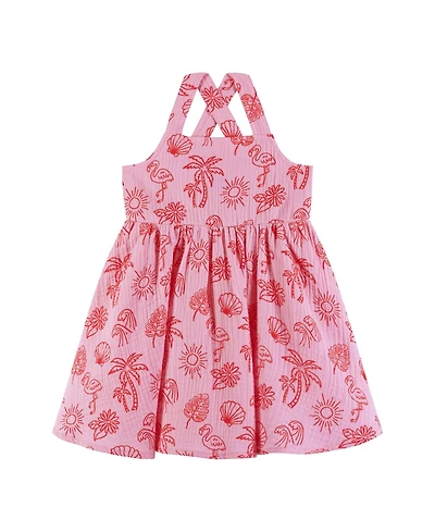 Andy & Evan Toddler Girls Toddler/Child Pink Tropical Icon Print Gauze Dress