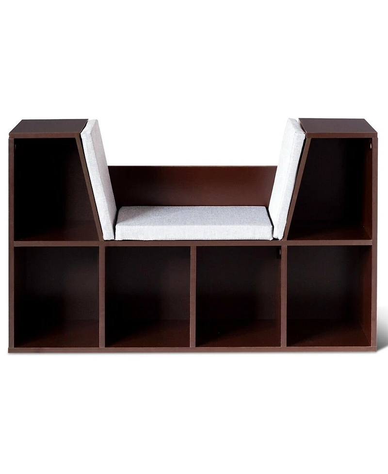 6-Cubby Kid Storage Bookcase Cushioned Reading Nook