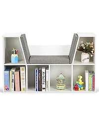 6-Cubby Kid Storage Bookcase Cushioned Reading Nook