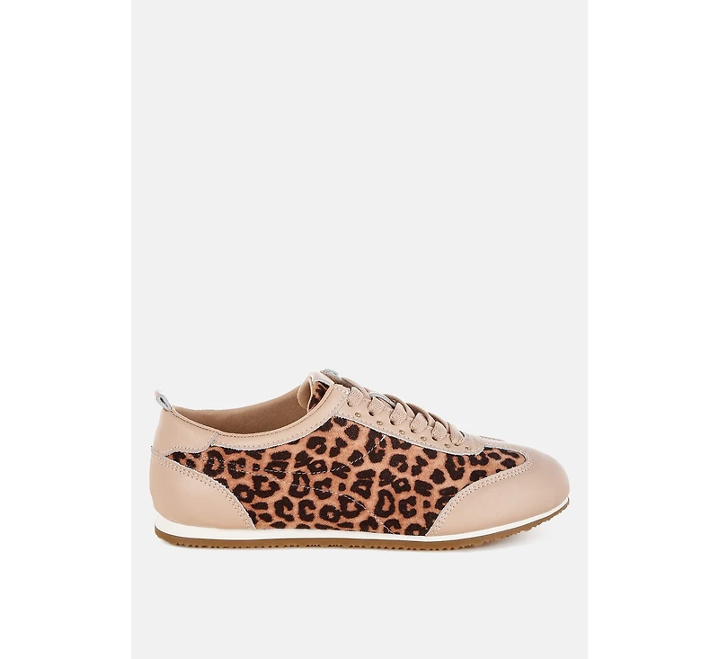 Narati Leopard Print Real Leather Sneakers
