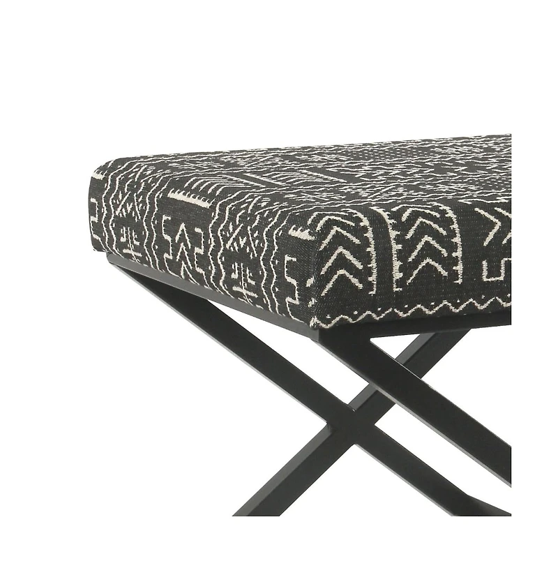 Tribal Pattern Upholstered Ottoman with X-Shape Legs for Stylish Seating & Storage