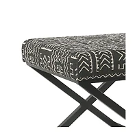 Tribal Pattern Upholstered Ottoman with X-Shape Legs for Stylish Seating & Storage