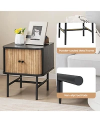 Mid-century Modern Nightstand with Sliding Doors and Storage Cabinet