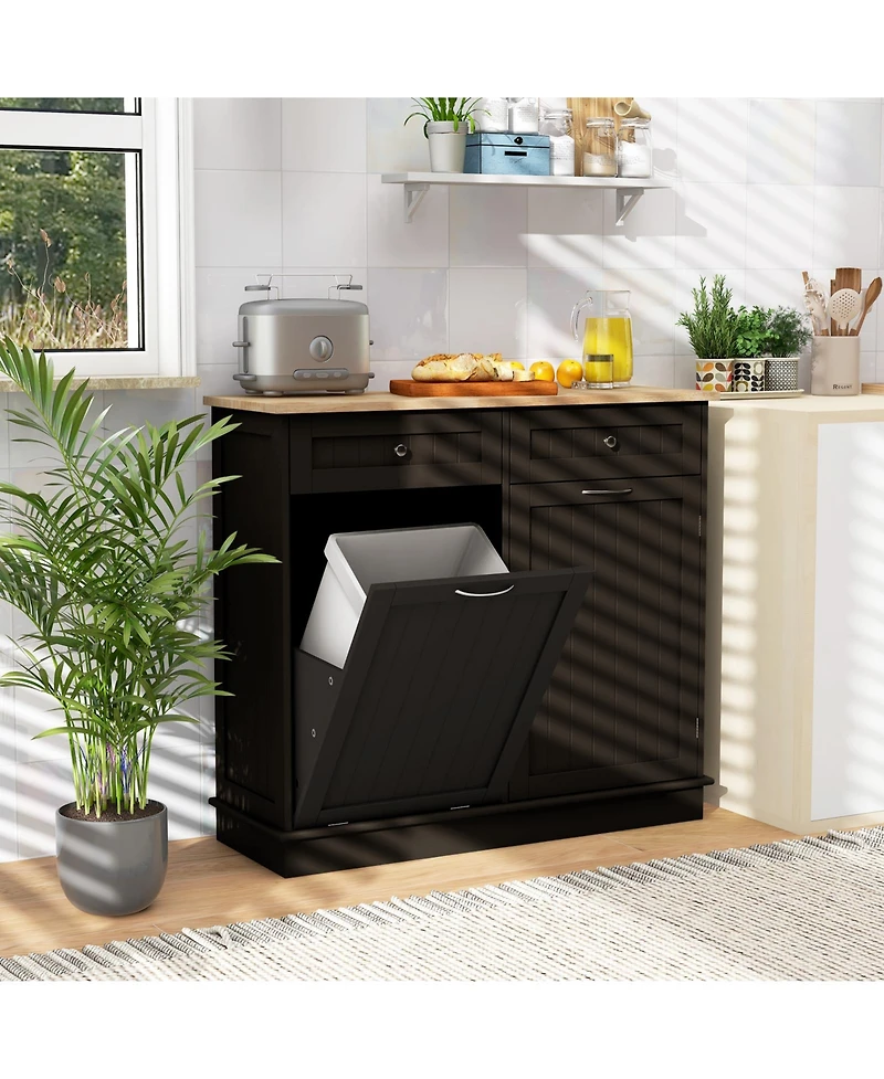 Kitchen Tilt Out Trash Cabinet with 2 Drawers and Adjustable Shelf