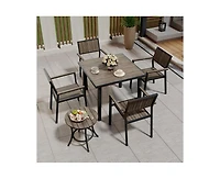 6-Piece Aluminum Outdoor Patio Dining Set with Square Table, Small Side Table and 4-Stackable Chairs