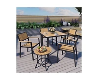 6-Piece Aluminum Outdoor Patio Dining Set with Square Table, Small Side Table and 4-Stackable Chairs