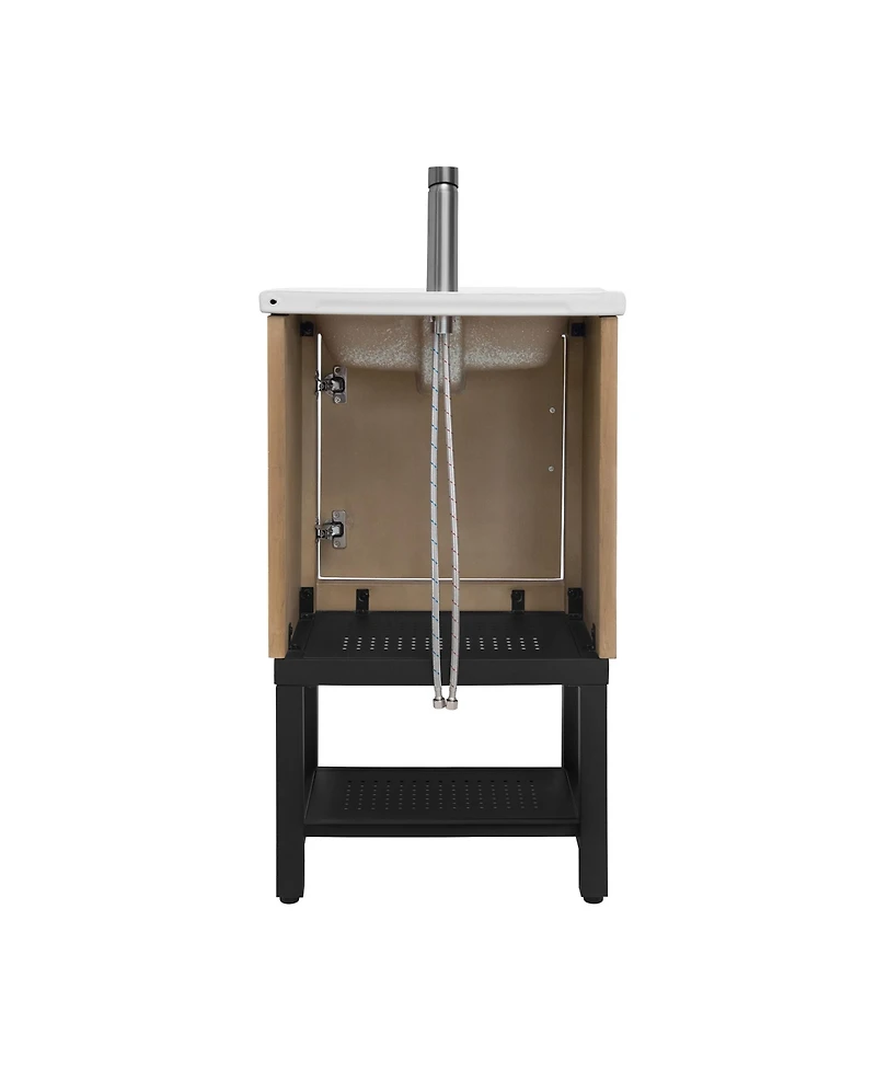 Casainc 20" Small Bathroom Vanity with Sink & Faucet,Freestanding Bathroom Cabinet with White Ceramic Basin