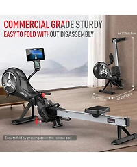 Joroto Rowing Machine, Air Magnetic Foldable Rowing Machines for Home Use, Rower Machine with 49.5" Rail, Backlit Monitor, Bluetooth, App Supported