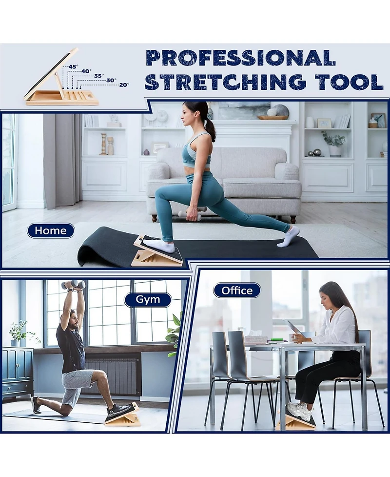 Joroto Wooden Slant Board for Calf Stretching Squats Calf Stretcher Pilates Physical Therapy Equipment Adjustable Incline Board for Knees Ankle Heel F