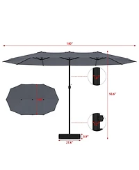 15 ft. Large Market Double Sided Umbrella Outdoor Patio Umbrella in Blue with Crank Handle, for Poolside Lawn Garden