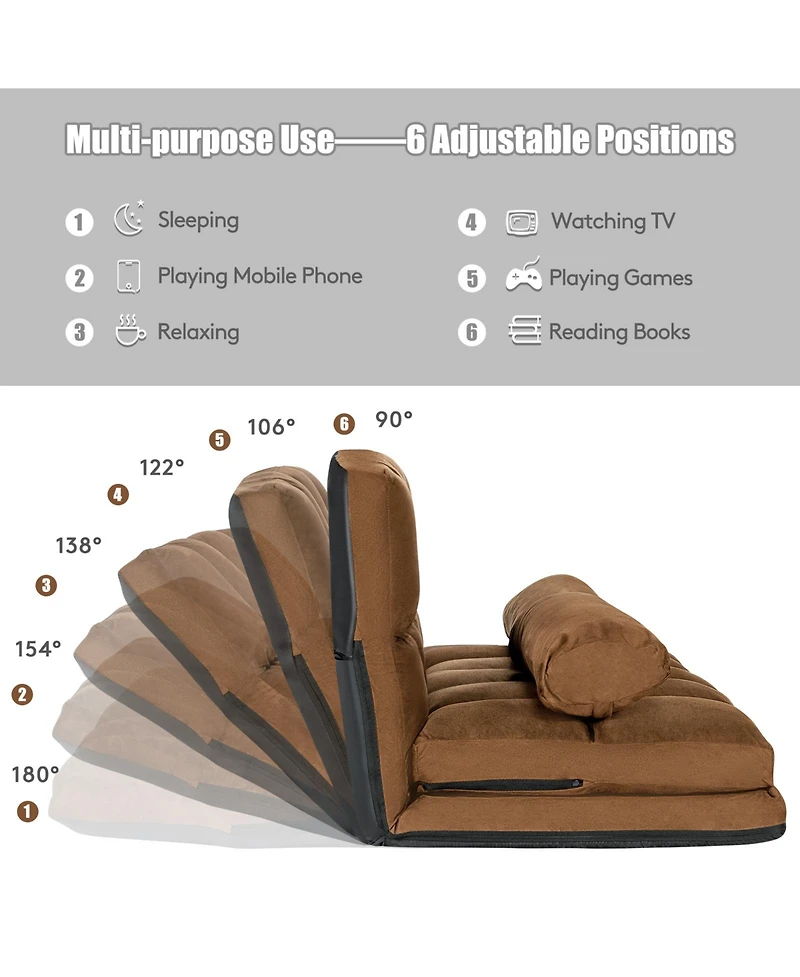 6-Position Foldable Floor Sofa Bed with Detachable Cloth Cover