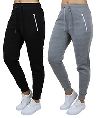 Galaxy By Harvic Women's Loose Fit Fleece Lined Jogger Sweatpants with Zipper Pockets-2 Pack